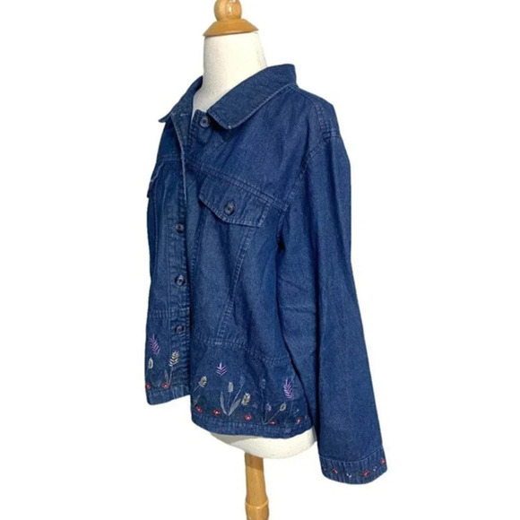 Denim & Co.‎ 1X grannycore jean jacket with embroidered multicolor flowers - Picture 2 of 7